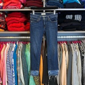 Principle blue with lighter colored raw hem cropped jeans size 26